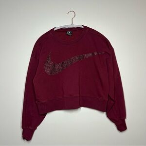 Nike cropped maroon glitter swoosh crewneck
